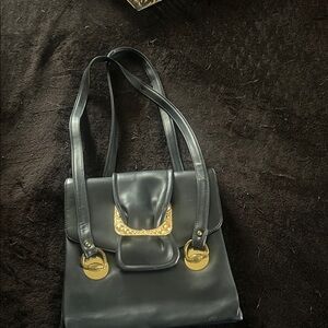 Elegant Vintage Dark Navy Blue Leather Handbag
